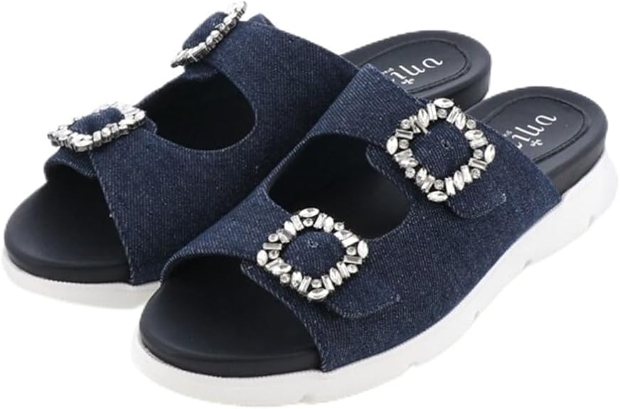 [ユニティ] スライドサンダル ダブルビジューバックルミュールサンダル レディース